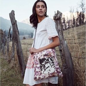 NWOT Myra Astrid Purple Flower Cow Crossbody Upcycled Canvas Bag Purse